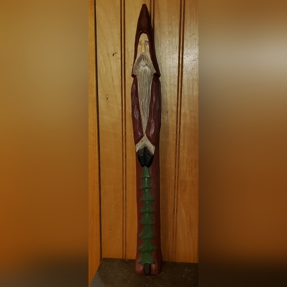 Two Candlestick Style Wooden Santa Claus Figurines - Picture 2 of 10